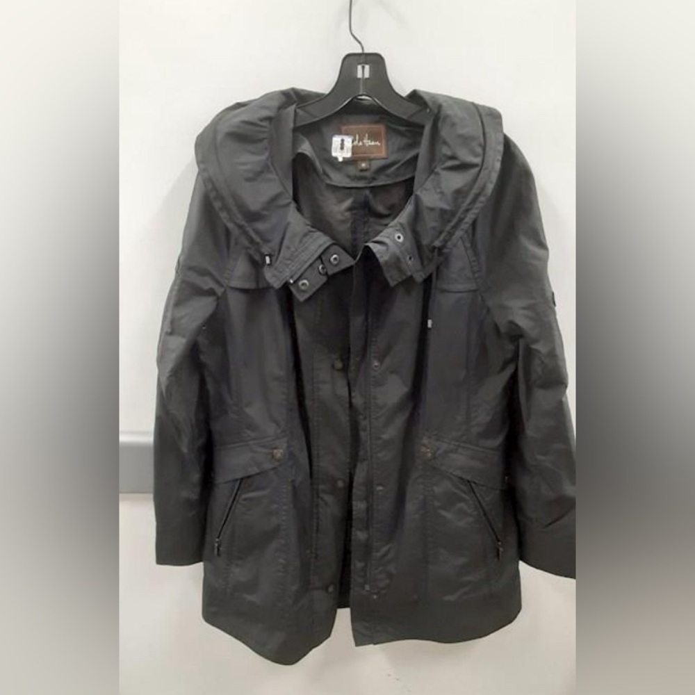 Cole Haan Black Ruffle Collar Rain Parka Jacket Women's SZ M
